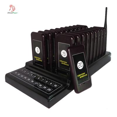 China Restaurant long range fixed code 1 keyboard with 20 coaster pagers wireless queue calling system for sale