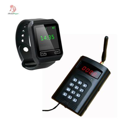 China Wireless call system equipment small transmitter keyboard and waterproof wrist watch receiver for sale