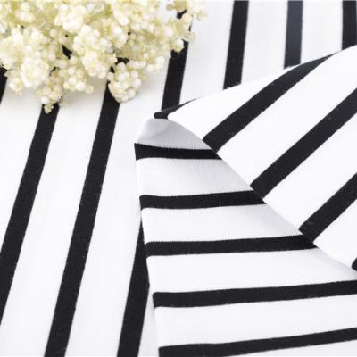 China Yarn Dyed Single Jersey Fabric Custom Cotton Stripe Knit Material For T-Shirt for sale