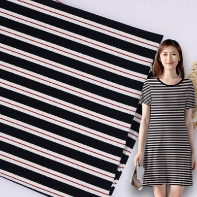 China Smooth Soft Double Knit Fabric Breathable Stretch Striped Shirt Material for sale