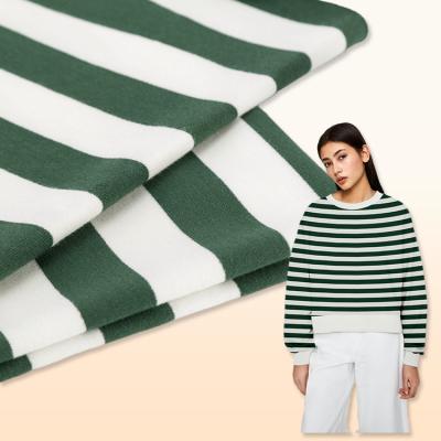 China Tejido de algodón rayado Lycra elástico Twill Verde y Blanco Material de estiramiento en venta