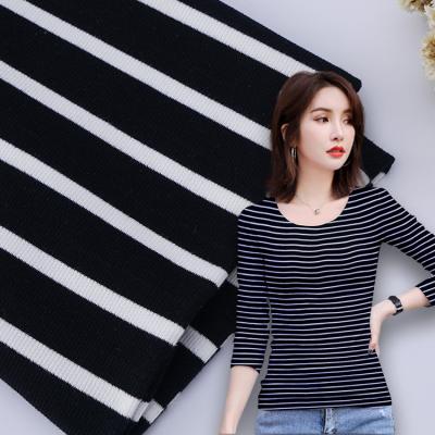 China Ribbed Cotton Interlock Fabric Double Yarn 32S Antibacterial Stripe Material for sale