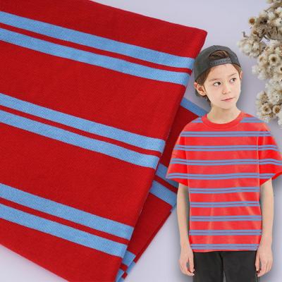 China Skin Friendly Cotton T Shirt Fabric 40S Double Yarn Striped Jersey Texture for sale