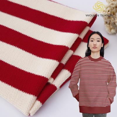China Pique Yarn Dyed Knit Fabric 320g Red And White Soft Striped Terry Cloth for sale