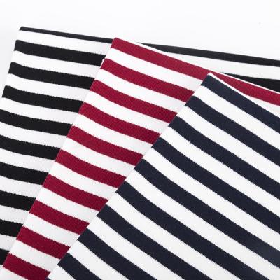 China Custom Cotton Lycra Rib Knit Fabric Summer T Shirt Plain Striped Material for sale
