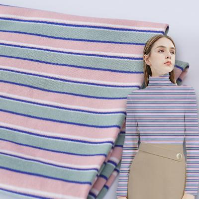 China 100% Cotton Double Knit Fabric , Soft Stripe Knit Fabric For Long Sleeve Clothes for sale