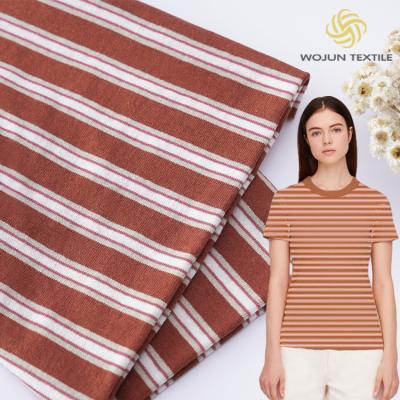China Good Texture Ramie Striped Cotton Jersey 190gsm Knit Combed Cotton Fabric For Casual Shirt en venta