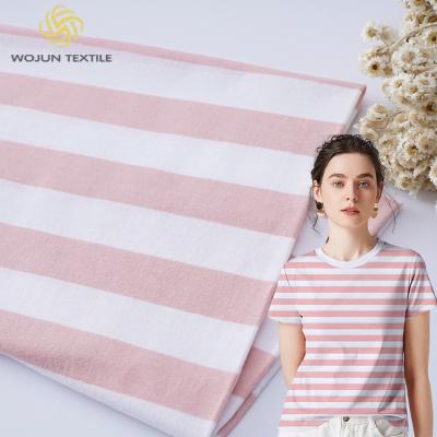 China Tejido para camiseta de algodón liso y puro jersey respirable absorbente de material rayado en venta