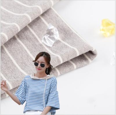 China Camiseta doble de algodón puro de alta calidad resistente al desgaste Tejido de algodón a rayas para sudadera con capucha en venta