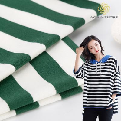China Elasticity Fashionable Bright Color Green Striped Cotton Fabric For French Terry for sale