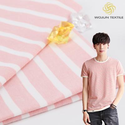 Китай Чистая текстура и стильное высококачественное хлопчатобумажное ощущение полосатые вязаные ткани для футболки продается