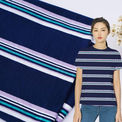 中国 Moisture Absorption And  Healthy Breathable Striped Knit Fabric For T-Shirt 販売のため