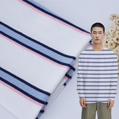 Китай Мягкая и прочная, простая и качественная, полосатая хлопковая ткань для футболки. продается