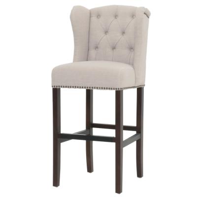 China Custom unique wooden bar stool with solid wood and linen fabric for sale