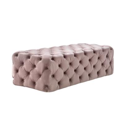 China classic furniture botton tufted velvet fabric ottoman, pink bench for wedding event living room for sale