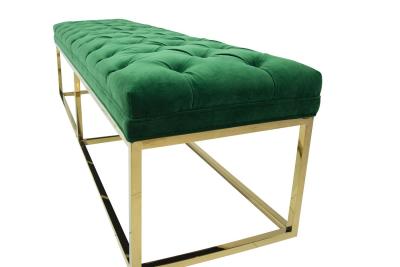 China HOT sale modern classic green velvet fabric tufted upholstery bench stainless steel frame ottoman for wedding event for sale