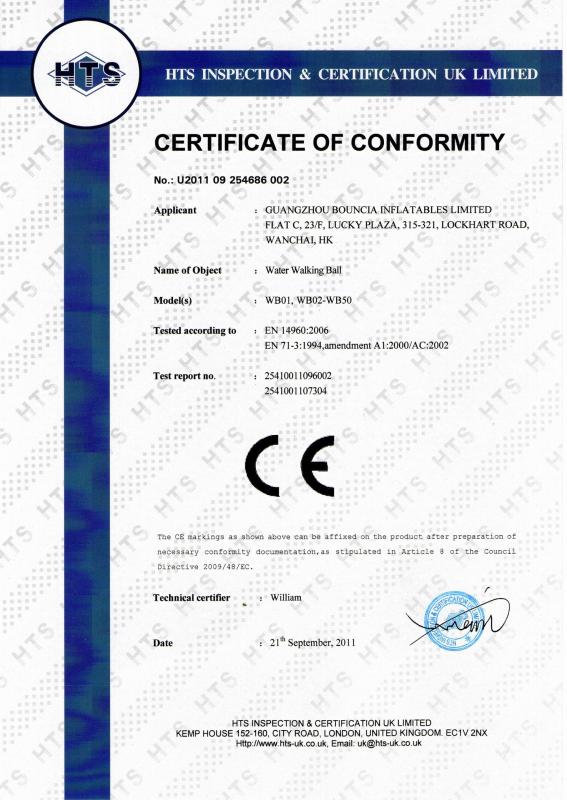 CE Certificate - Guangzhou Bouncia Inflatables Factory