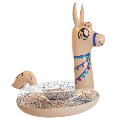 China Glitter Llama Inflatable Pool Float 56in Beach Inflatable Ride On Pool Toys for sale
