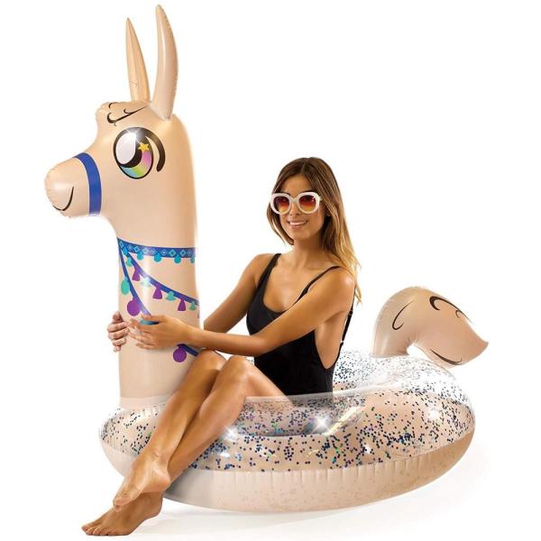 Quality Glitter Llama Inflatable Pool Float 56in Beach Inflatable Ride On Pool Toys for sale