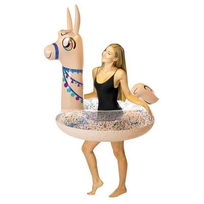 Quality Glitter Llama Inflatable Pool Float 56in Beach Inflatable Ride On Pool Toys for sale