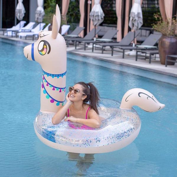 Quality Glitter Llama Inflatable Pool Float 56in Beach Inflatable Ride On Pool Toys for sale