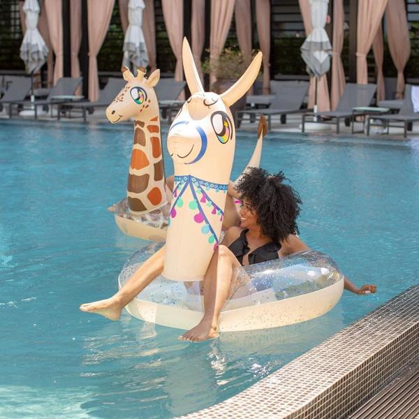 Quality Glitter Llama Inflatable Pool Float 56in Beach Inflatable Ride On Pool Toys for sale