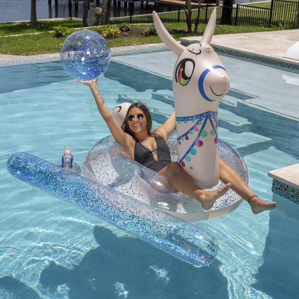 Quality Glitter Llama Inflatable Pool Float 56in Beach Inflatable Ride On Pool Toys for sale