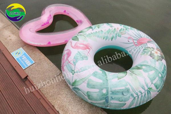 Quality Clear Feather PVC Inflatable Ring Pool Beach Party Heart Shaped Pool Float for sale