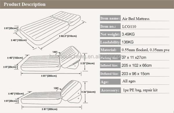 Quality Inflatable Flocked Blow Up Outdoor Furniture Double Side Air Bed Mattress 0.35mm for sale