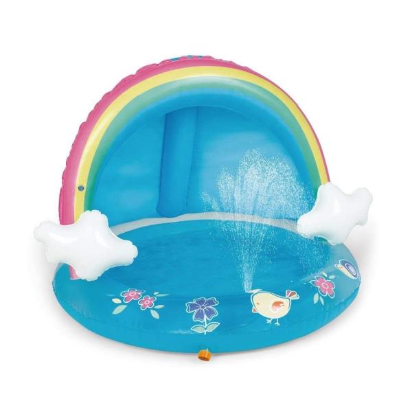 Quality BSCI Kids Inflatable Water Sprinkler Rainbow Cloud Swim Pool With Canopy for sale