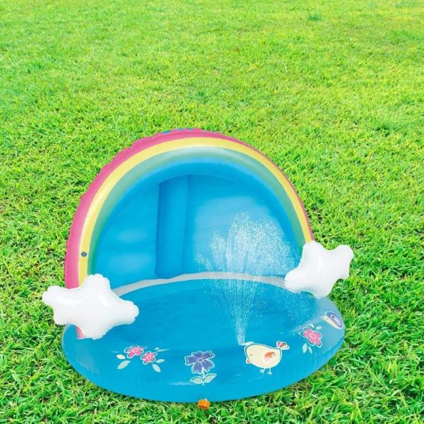 Quality BSCI Kids Inflatable Water Sprinkler Rainbow Cloud Swim Pool With Canopy for sale