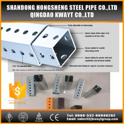 China Outdoor steel traffic galvanized perforated square sign post for sale