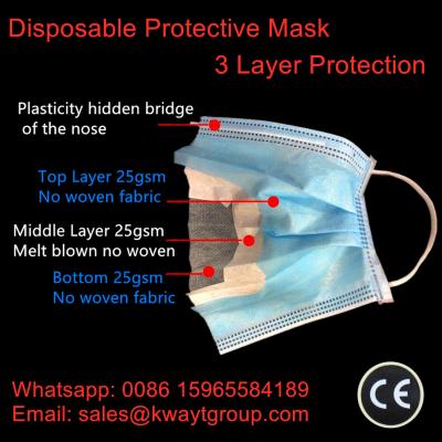 China 3 Ply Non Woven Face Mask Non Woven Disposable Protective masks Anti-Dust One Time Use Earloop Masks for sale