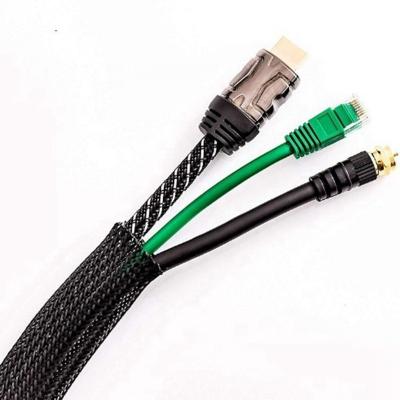 China 25x32m PET Cable Sleeve , 100m Expandable Braided Pet Black Cable Sleeve for sale