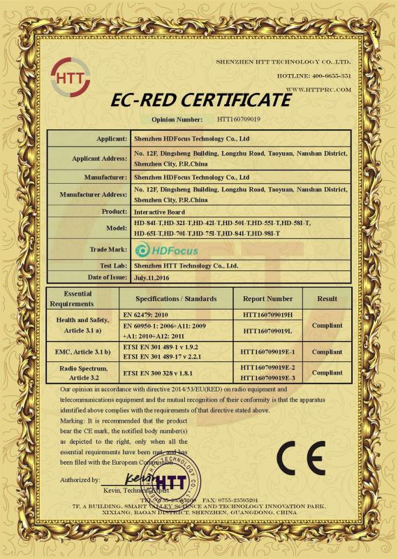EC-RED CERTIFICATE - Shenzhen HDFocus Technology Co., Ltd.
