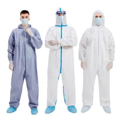 China Sustancia química de trabajo disponible de la raya azul de la bata del recinto limpio de la prenda impermeable protectora en venta