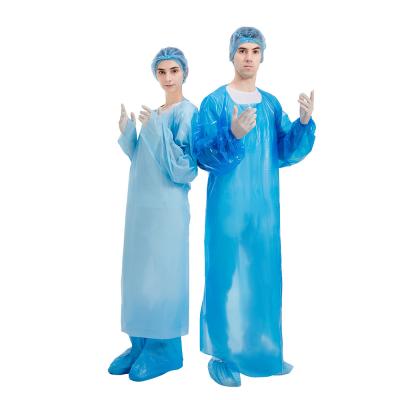 China PPE Waterproof Apron Plastic Isolation Gown 25gsm Disposable CPE Gown for sale