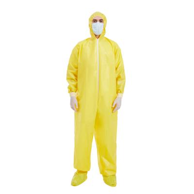 China Yellow Disposable Protective Coverall With Shoe Cover S-3XL 20-60gsm for sale