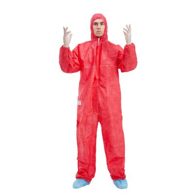 China Red SMS Type 5 6 Disposable Hazmat Coveralls 30gsm To 65gsm for sale