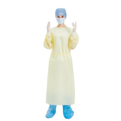 China Hospital Medical Disposable Isolation Gown Yellow PP PE 48gsm for sale