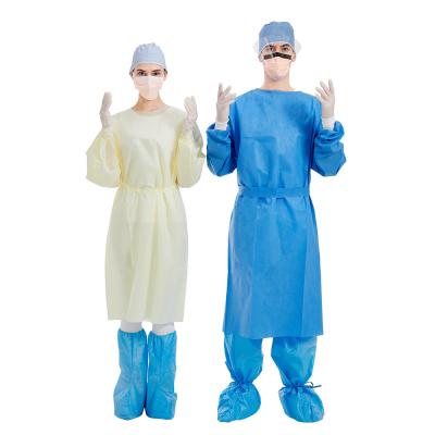 China 50g Blue Disposable Hospital Surgical Gowns , Level 2 Yellow SMMS Waterproof Isolation Surgical Gown for sale
