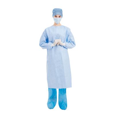 China Llano 4 vestidos quirúrgicos disponibles azules de Spunlace con el puño hecho punto no tejido en venta
