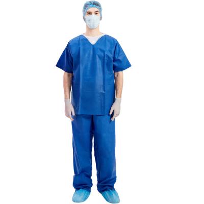 China Medical Disposable Scrub Suits Non Woven Fabric V Collar Short Sleeve for sale