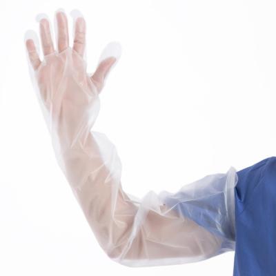 China Funda larga protectora disponible plástica de los guantes PE blanca en venta