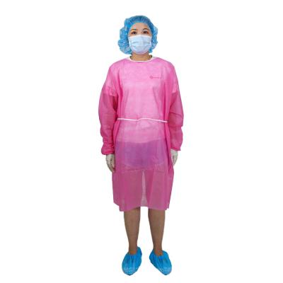 China Pink PP Non Woven 30gsm Disposable Medical Gowns PPE AAMI Level 1 2 3 4 for sale