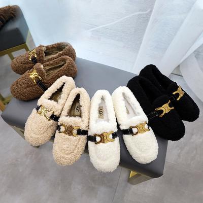China Low Heeled Scoop Lamb Wool Shoes Plus Velvet Warm Cotton For Autumn And Winter for sale