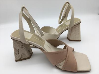 China Soft Nappa PU Women'S Leather Heeled Sandals Pink / Beige / Orange for sale