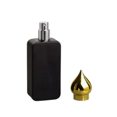 China Black Matte Glass Rectangle Perfume Bottle Refillable With Screw Gold Cap for sale