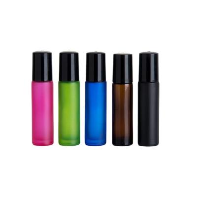 China Frosted Essential Oil Glass Bottles 5ml 7ml 8ml 10ml With Plastic Roller Ball for sale