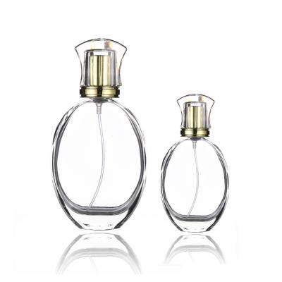 China Electroplating UV Engraving Perfume Bottle 50ML 30ml High End Spray Flat Round for sale